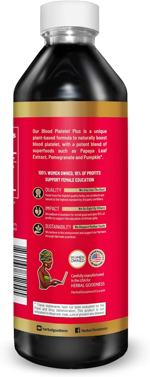 Herbal Goodness Papaya Leaf Blood Platelet Liquid Supplement 12oz - 20x Strength - Iron, Blood Platelet, Bone Marrow, Immune Support - Blood Cleanse Formula - Made in USA : Health & Household