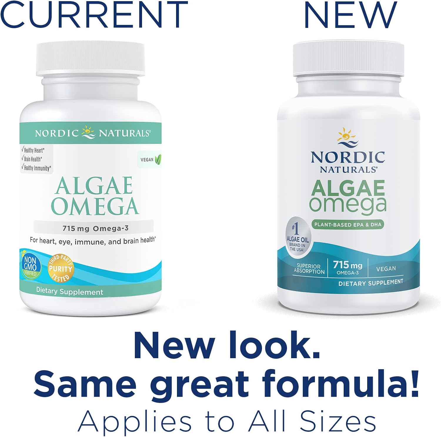 Nordic Naturals Algae Omega - 60 Soft Gels - 715 mg Omega-3 - Certified Vegan Algae Oil - Plant-Based EPA & DHA - Heart, Eye, Immune & Brain Health - Non-GMO - 30 Servings : Health & Household