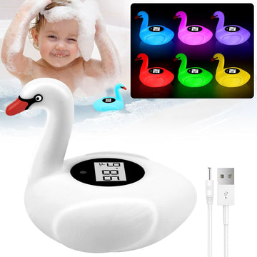 Baby Bath Thermometer with Colorful Lights, Rechargeable Bath Thermometer Baby Safety, Swan Baby Bath Temperature Toy, BPA-Free Baby Bathtub Water Thermometer for Newborn, Infants, Pregnancy