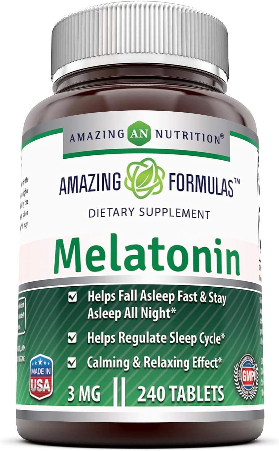 Amazing Nutrition Melatonin 3mg 240 Tablets Supplement | Non-GMO | Gluten Free | Made in USA