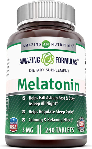 Amazing Nutrition Melatonin 3mg 240 Tablets Supplement | Non-GMO | Gluten Free | Made in USA