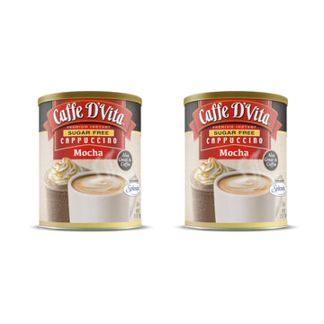 Caffe D’Vita Sugar Free Mocha Cappuccino Mix - Sugar Free Mocha Mix, Gluten Free, No Cholesterol, No Hydrogenated Oils, No Trans Fat, 99% Caffeine Free, Sugar Free Mocha Powder - 8.5 Oz Can, 2-Pack