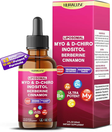 Liposomal Myo & D-Chiro Inositol, Berberine, Cinnamon Liquid Drops – 1565Mg Per Serving, Ultra Potent, Raspberry Taste, Usa Made & Lab Tested – 2 Fl Oz (60Ml)