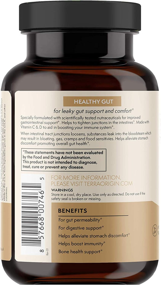 TERRA ORIGIN Healthy Gut Capsules with Immunity Boost | 90 Capsules | Digestive Support Including intestinal Permeability, IBS, Bloating, Gas and Constipation* 30 Servings/90 Capsules