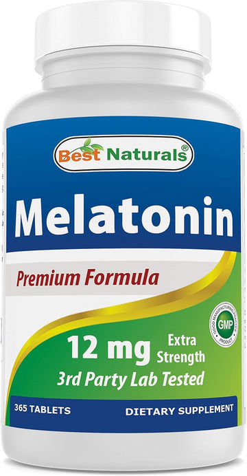 Best Naturals Melatonin 12 mg (1 Year Supply) - Drug-Free Nighttime Sleep Aid - Melatonin for Sleep and Relaxation, 365 Count (365 Count (Pack of 1))