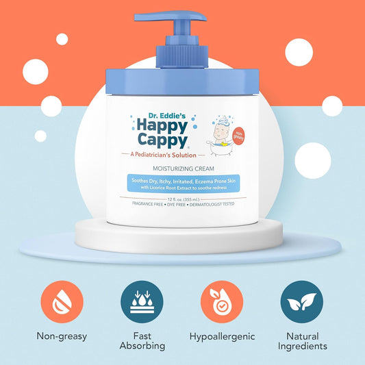 Happy Cappy Dr. Eddie'S Pediatrician-Formulated Moisturizing Baby Lotion - Gentle, Paraben Free, Hypoallergenic, Sulfate Free - Soothes Dry Skin, Eczema And Reduces Redness, 12 Oz