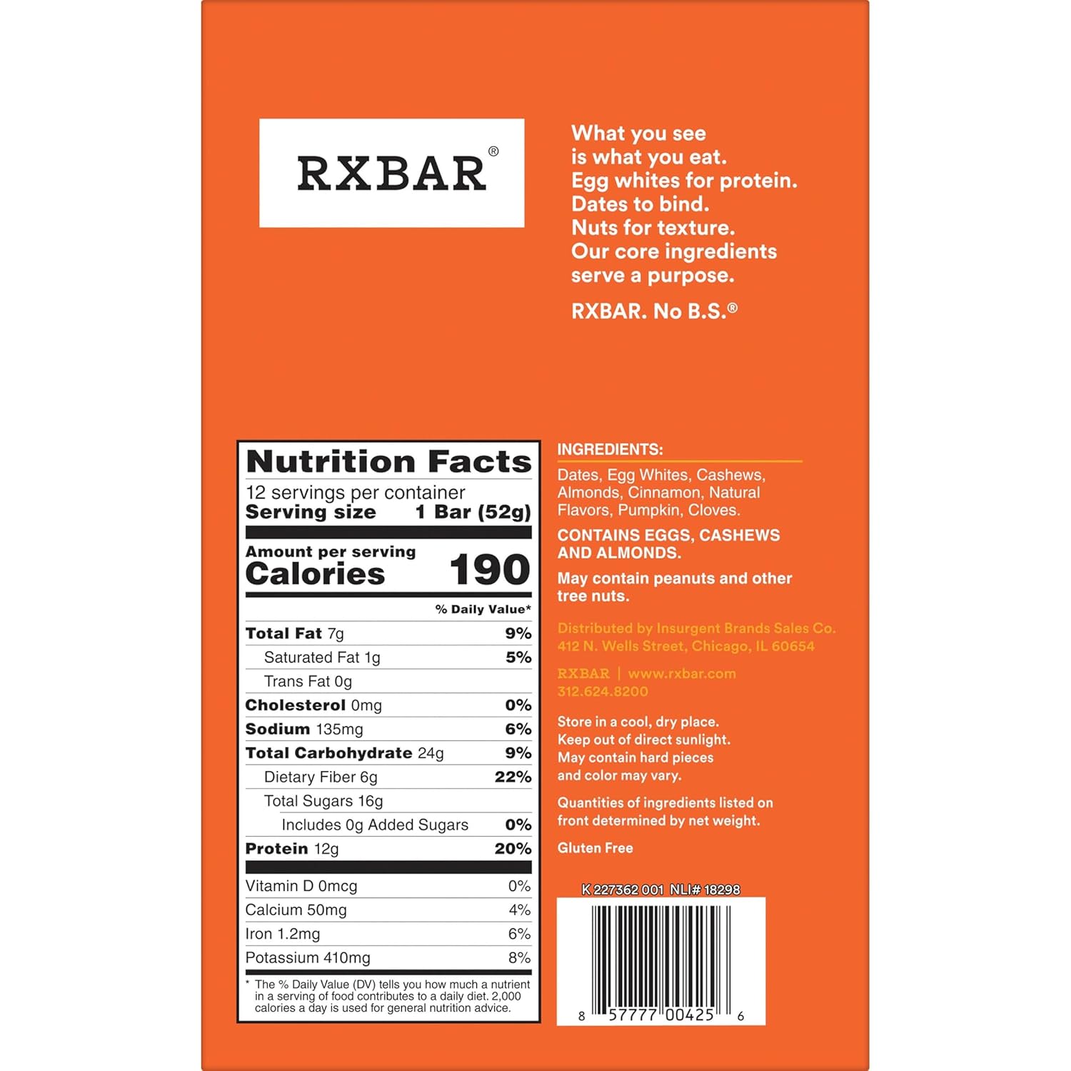 RXBAR Protein Bars, 12g Protein, Gluten Free Snacks, Pumpkin Spice, 22oz Box (12 Bars) : Grocery & Gourmet Food