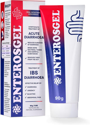 Enterosgel Ibs Relief Gel Tube - Oral Intestinal Adsorbent For Acute Diarrhoea & Stomach Pain Relief, Bloating Relief & Trapped Wind Relief - Treats Root Causes, Suitable For Children & Adults, 90G