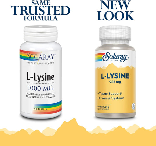 Solaray L-Lysine - 90 Tablets - Tissue & Immune System Support - Vegan, Non-GMO - 30 Servings