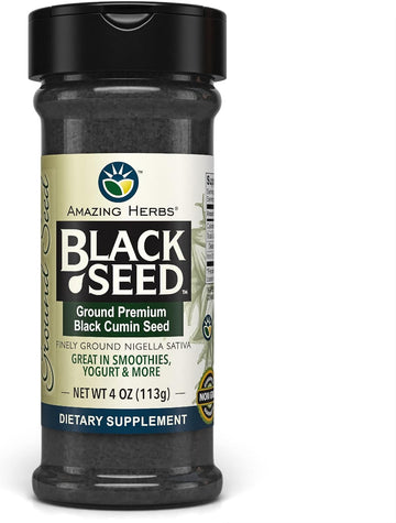 Amazing Herbs Premium Ground Black Cumin Seeds - Finely Ground Nigella Sativa, Gluten Free, Non GMO, Supports Cardiovascular Function & Preserves Digestive Health - 4 Oz