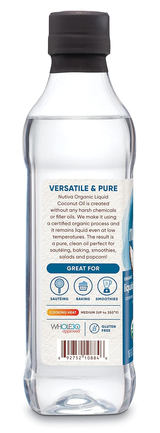 Nutiva Organic Liquid Fractionated Coconut Oil, 16 Ounces - Usda Organic, Non-Gmo, Non-Bpa, Vegan, Keto, Paleo, Use For Cooking Or Moisturizer For Skin, Massage And Hair