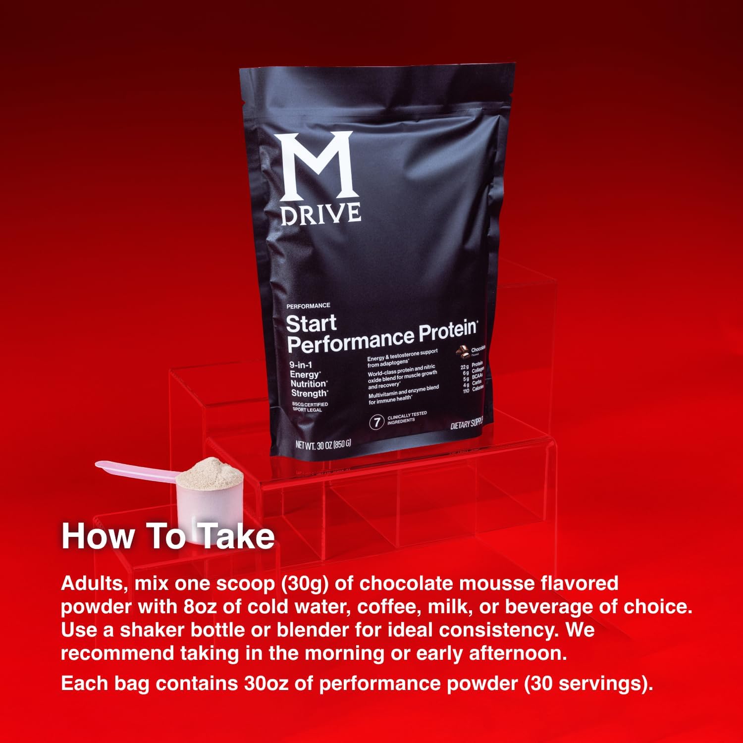 Mdrive Start, 9-In-1 Complete Nutrition And Protein Shake Powder, Supports Energy, Strength, Digestion, Immune Health, Nitric Oxide, Recovery And Reduces Stress - Chocolate Mousse 31.7Oz, 30 Servings : Health & Household