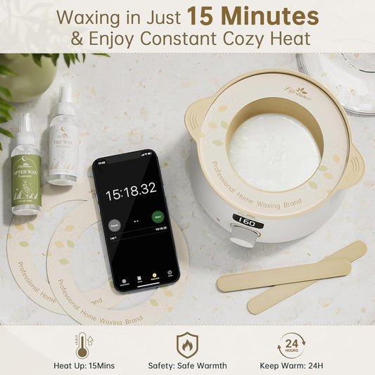 Lifestance Waxing Kit For Women & Men - L3 Digital Warmer, Silicone Wax Pot Liner, Hair Removal Kit With 4 Hard Wax Beads (14.1Oz) & 45 Accessories, Professional For Brazilian, Bikini, Face, Leg, Body