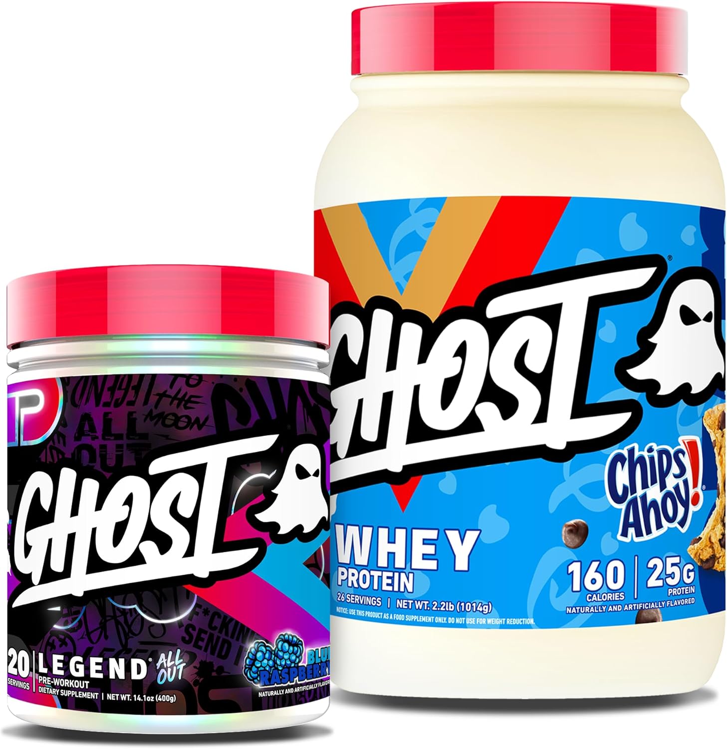 Ghost Bundles – Whey Protein Powder (Chips Ahoy!) & Legend All Out Pre-Workout (Blue Raspberry)