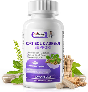 Cortisol Supplements For Women & Men - Adrenal Support With Ashwagandha, L-Theanine & Holy Basil For Stress Relief, Mood & Steady Focus - Hormone Balance - 120 Vegan Capsules