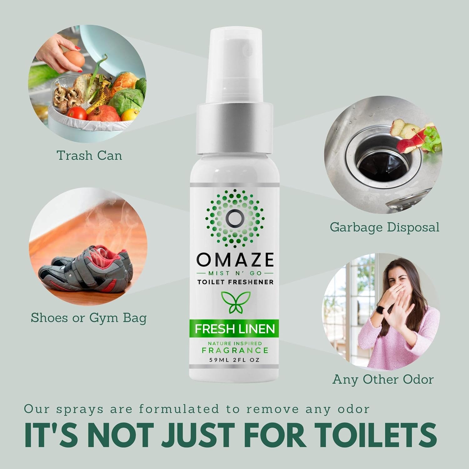 OMAZE Mist N Go Toilet Freshener, Fresh Linen Scent 2Fl Oz (2 Pack) | Odor Neutralizer for Toilets : Health & Household