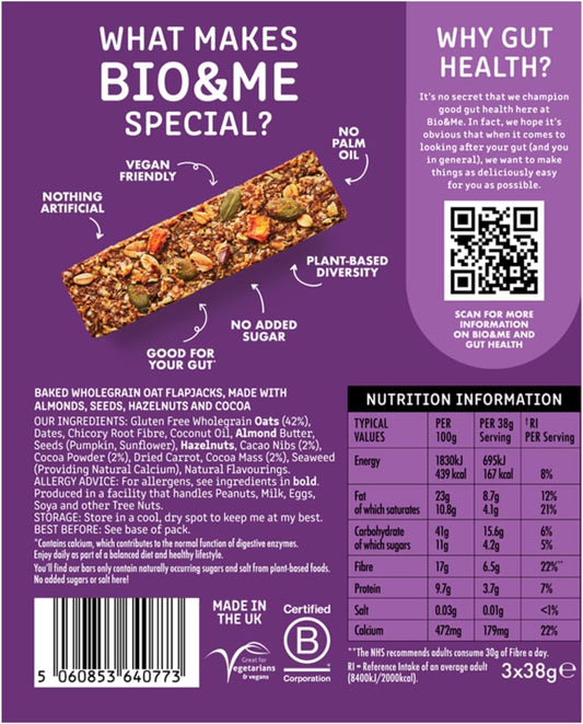 Bio&Me: Cocoa Hazelnut Gut-Loving Oat Bars (18 X 38G) - On-The-Go Snack - Good Gut Health