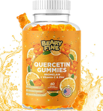 Quercetin With Bromelain Gummies - Vitamin C + Zinc & Vitamin D3 – Extra Strength Immune Support Booster - 60 Quercetin Gummies - Made In The Usa