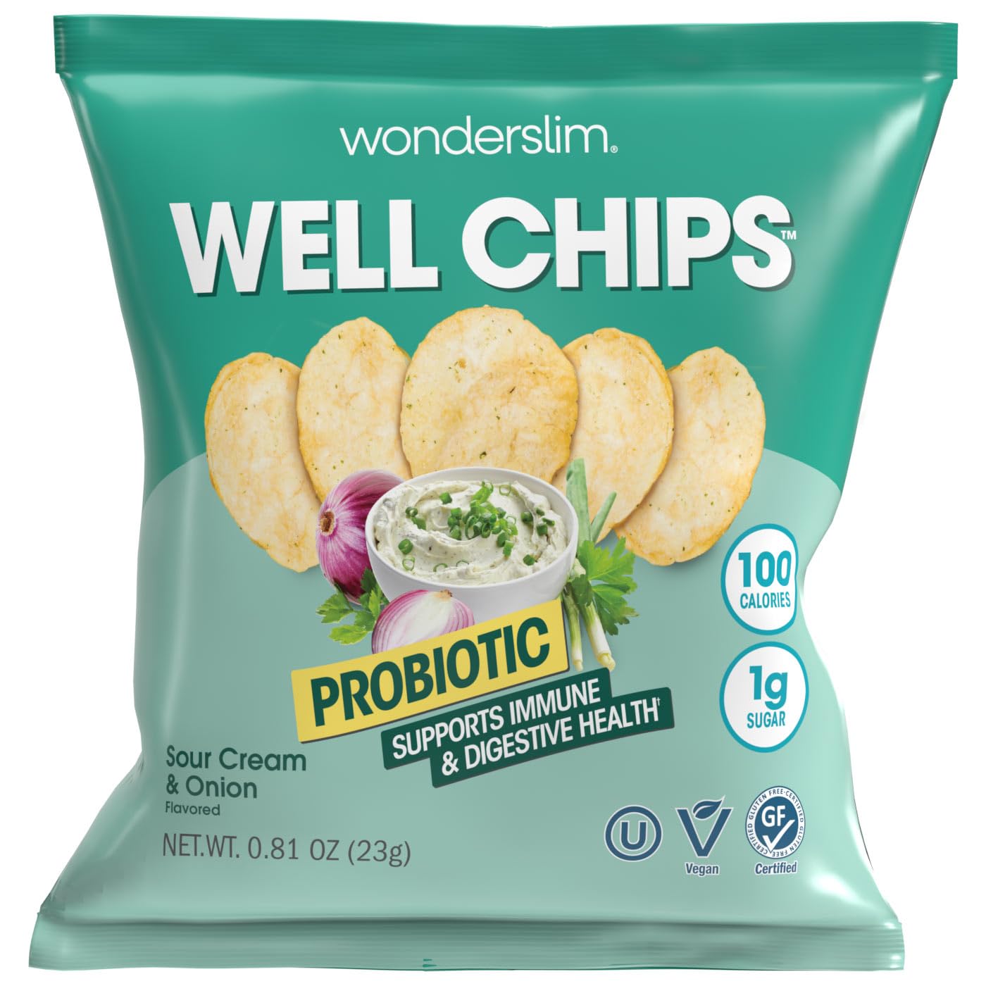 WonderSlim Potato Well Chips, Sour Cream & Onion, With Probiotics & Immune Support, Vegan, Gluten Free (7ct)
