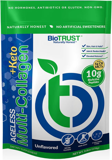 Biotrust Multi Collagen Protein Powder + Keto Mct Oil – 5 Collagen Types Plus 100% Pure Caprylic Acid C8 - Support Elevated Ketones, Metabolism, Joints & Beauty All In 1 Collagen Powder (Unflavored)