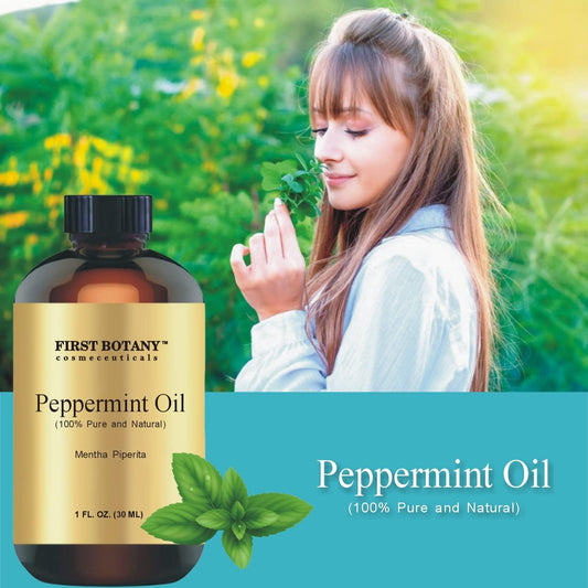 First Botany, 100% Pure Peppermint Oil - Premium Peppermint Essential Oil For Aromatherapy, Massage, Topical & Household Uses - 1 Fl Oz (Peppermint)