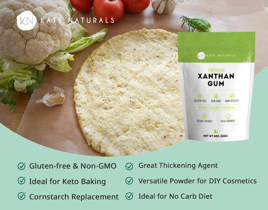 Kate Naturals Xanthan Gum for Baking Keto & Thickening Sauces (8oz). 100% Natural, Non-GMO., Xanthan Gum Gluten Free for Keto Products & Cosmetics. Food Thickener like Guar Gum Powder