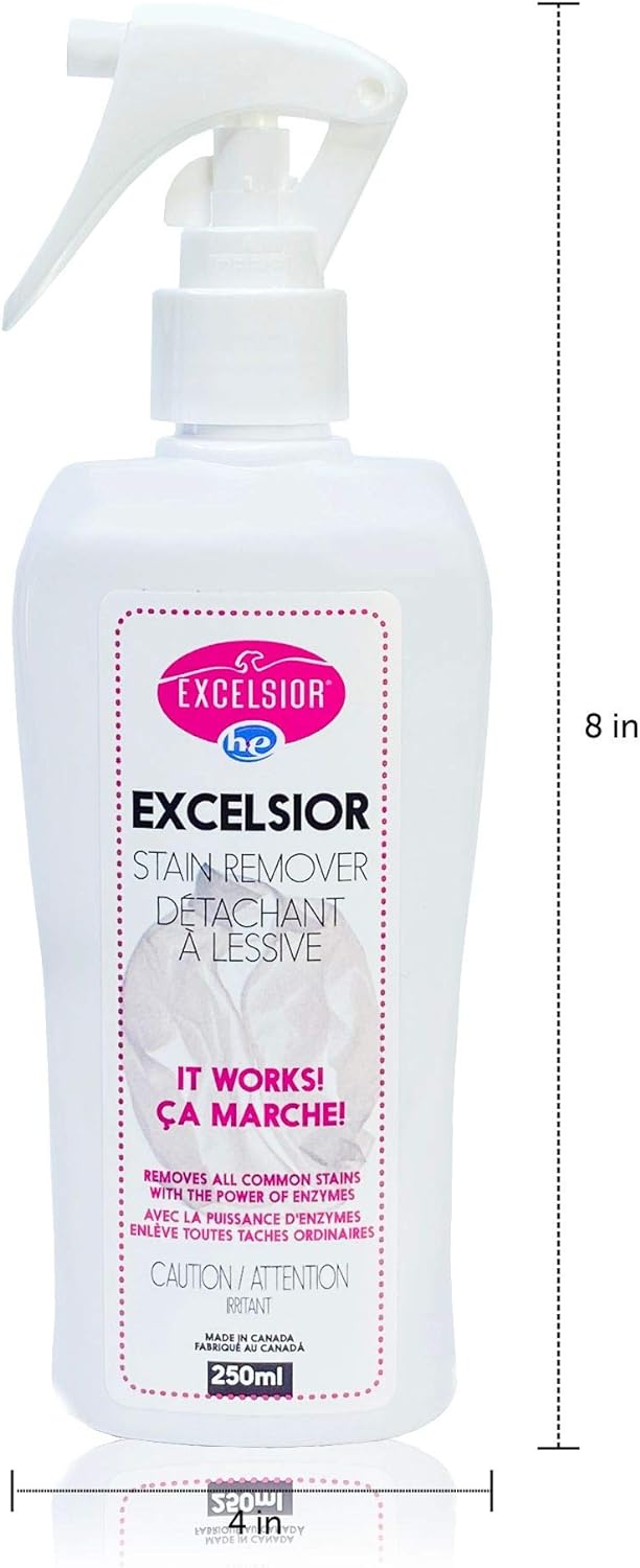 Excelsior HESTAIN-U Clothes Laundry Stain Remover, Bleach-Free Detergent, Baby Fabric-Safe, Color-Safe Liquid Cleaner, 625x Clothing Stain Removal Per Bottle, Natural Enzyme Formula, 250ml, (2 Pack) : Health & Household