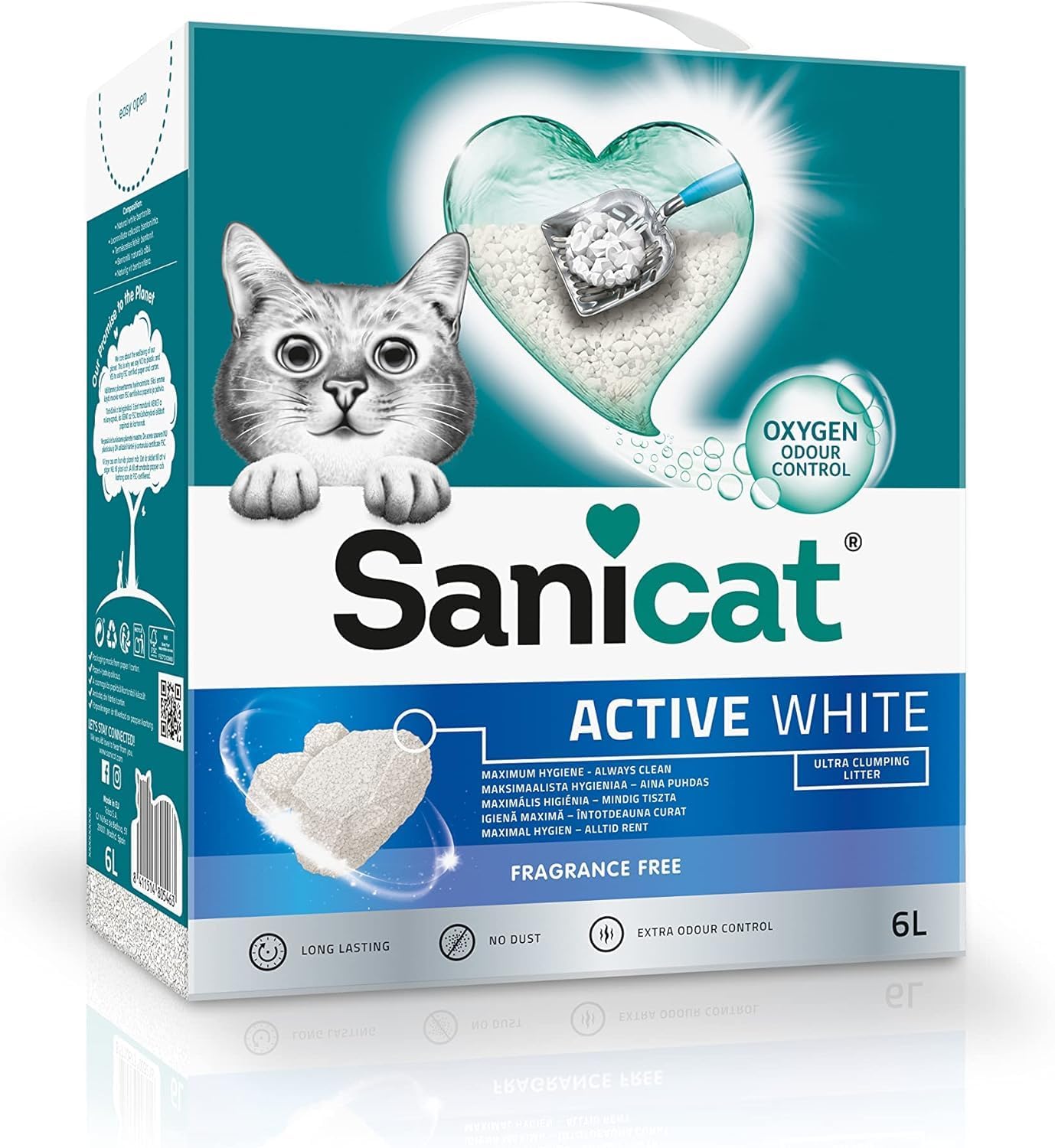 Sanicat - Active White Clumping Fragance-Free Cat Litter | Made of natural minerals with guaranteed odour control | Absorbs moisture and makes cleaning easier | 6 L capacity?PSANACWUV06L