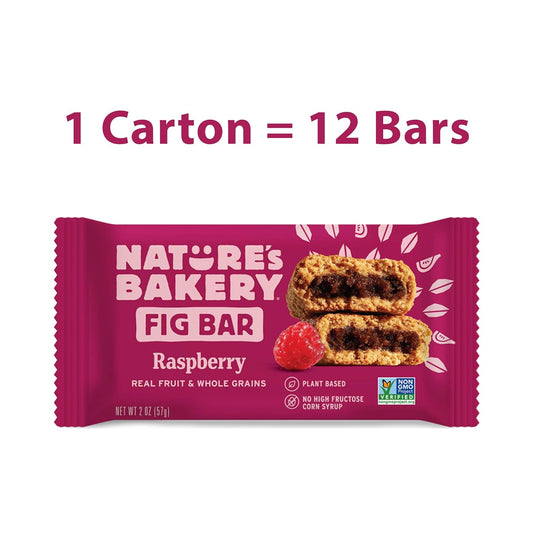 Nature’S Bakery Whole Wheat Fig Bars, Raspberry, Real Fruit, Vegan, Non-Gmo, Snack Bar, 1 Box With 12 Twin Packs (12 Twin Packs)