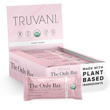 Truvani Plant Based Snack Bars | 6G Protein | 12 Pack Sugar Cookie | Organic | Vegan | The Only Bar | Dairy, Soy, And Gluten Free | Individually Wrapped