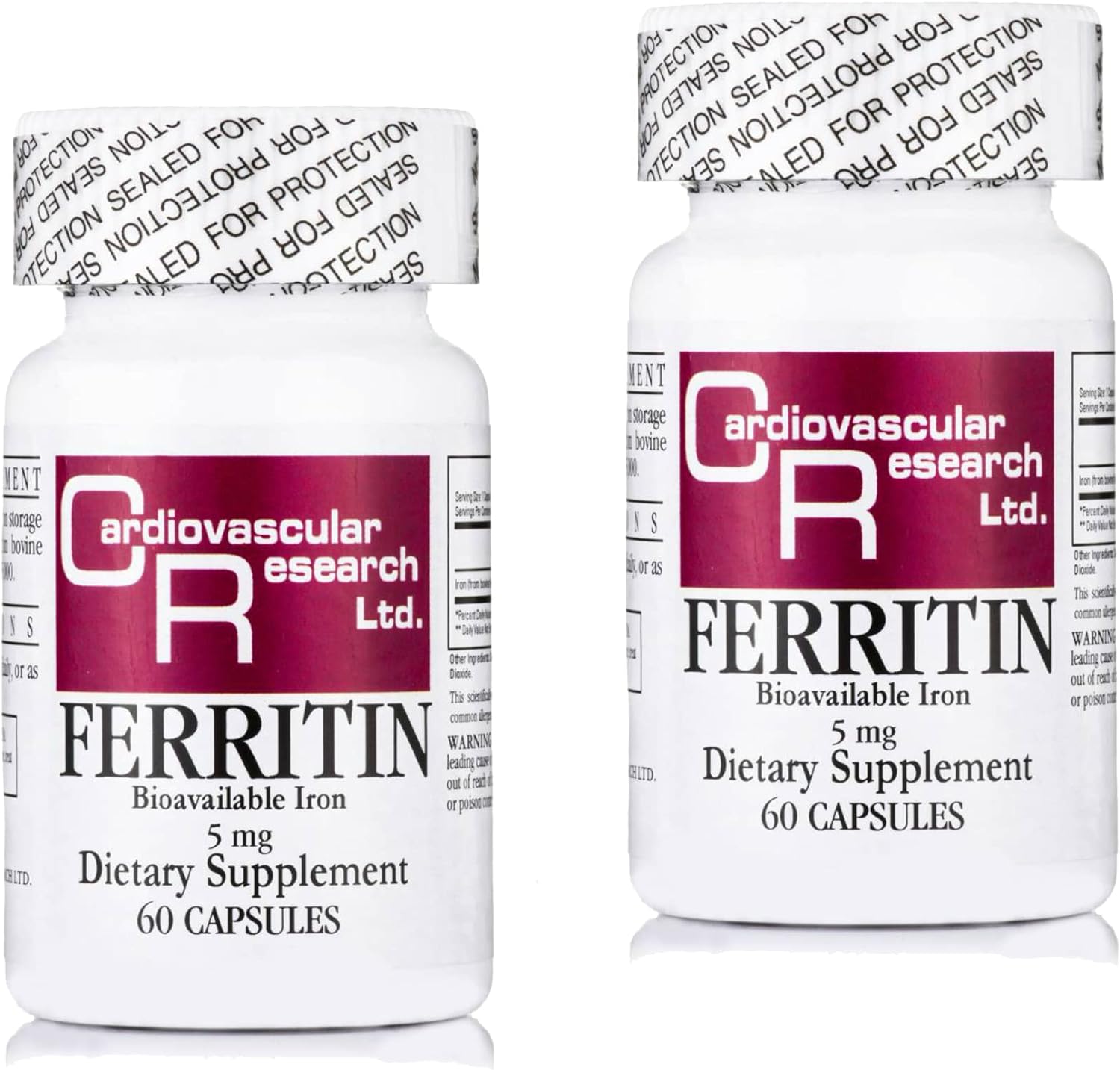 Cardiovascular Research Ferritin Iron Supplement For Women And Men 5 Mg 180 Capsules - 3 Bottle Bundle