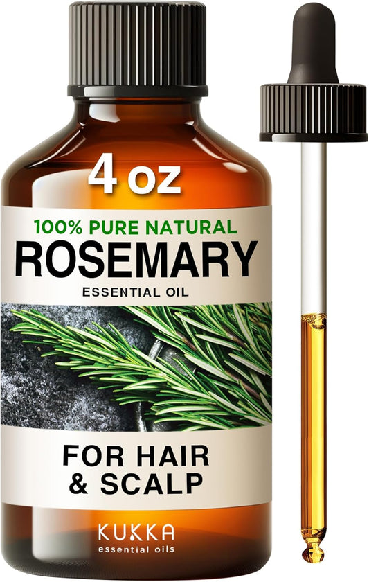 Rosemary Oil For Hair (4 Fl Oz) & Peppermint Oil For Hair (0.34 Fl Oz) Set - 100% Natural Aromatherapy Grade Essential Oils Set - Kukka