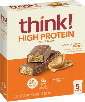 Think! Protein Bars, High Protein Snacks, Gluten Free, Kosher Friendly, Creamy Peanut Butter, Nutrition Bars, 2.1 Oz Per Bar, 30 Count (Packaging May Vary)