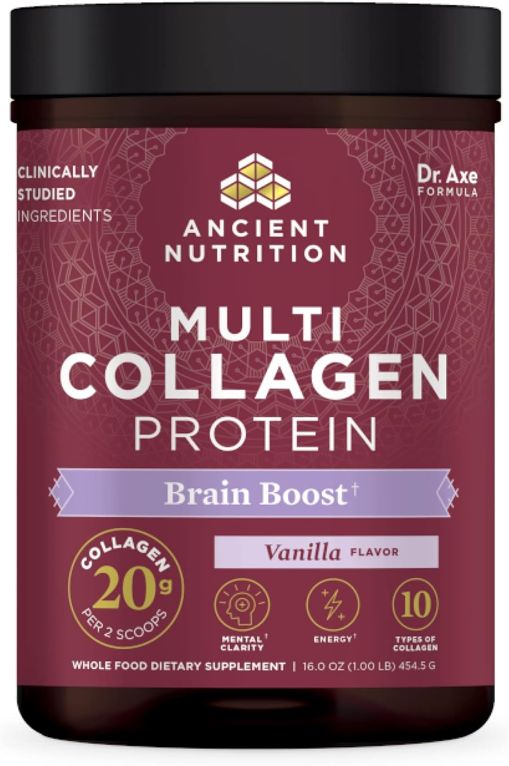 Collagen Powder Brain Boost By Ancient Nutrition, Vanilla Collagen Protein Powder, 45 Serving Brain Supplement For Stress Management And Reduced Joint Discomfort