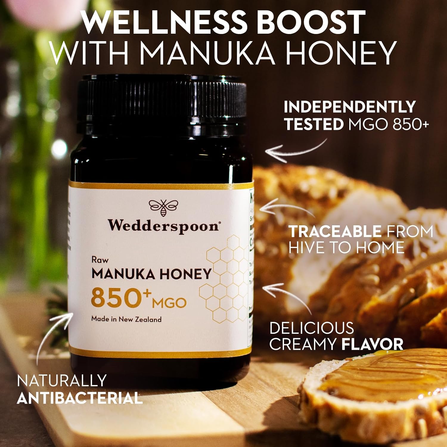 Wedderspoon Raw Premium Manuka Honey, Mgo 850, 17.6 Oz, Unpasteurized New Zealand Honey, Traceable From Our Hives To Your Home