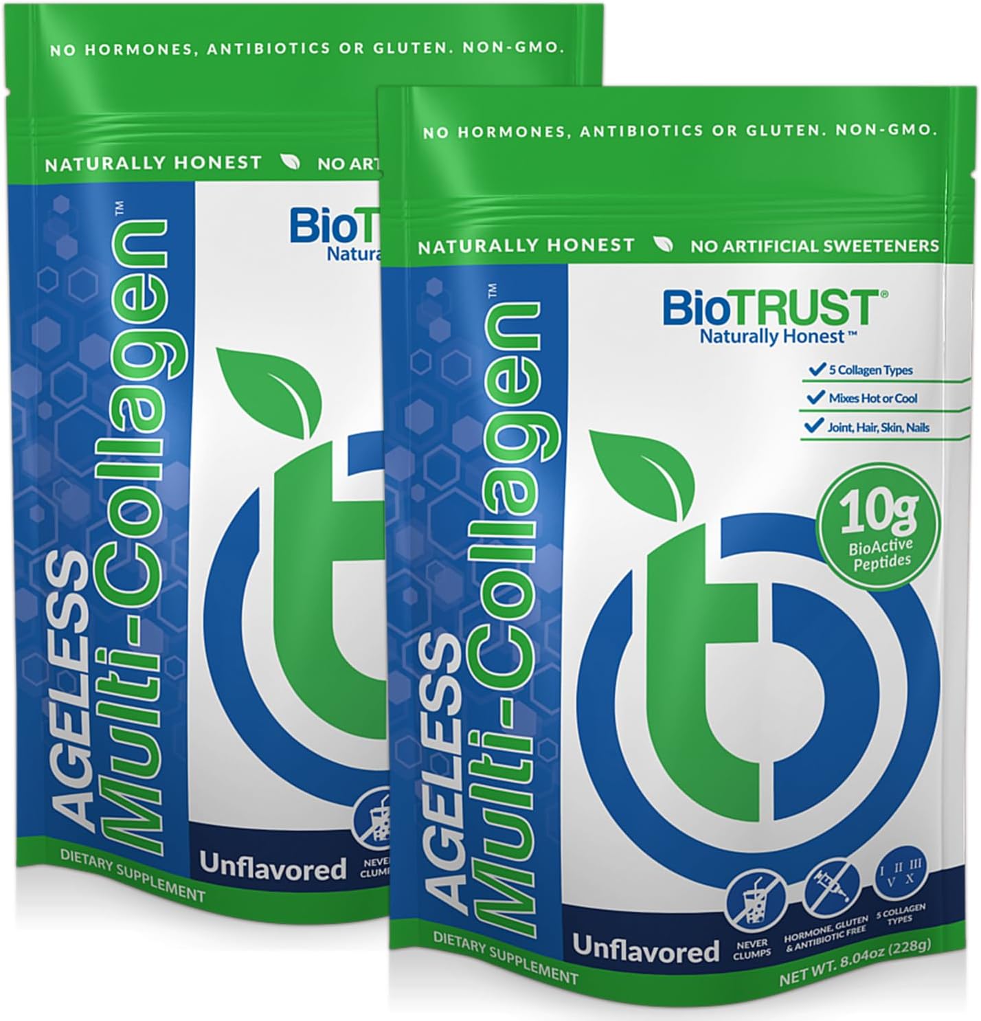 Biotrust Ageless Multi Collagen Protein Powder – 5 Collagen Types (I, Ii, Iii, V, X) For Hair, Skin, Nails & Joints – Grass Fed Beef, Sustainable Fish, Chicken & Eggshell Membrane (Unflavored, 2 Pack)