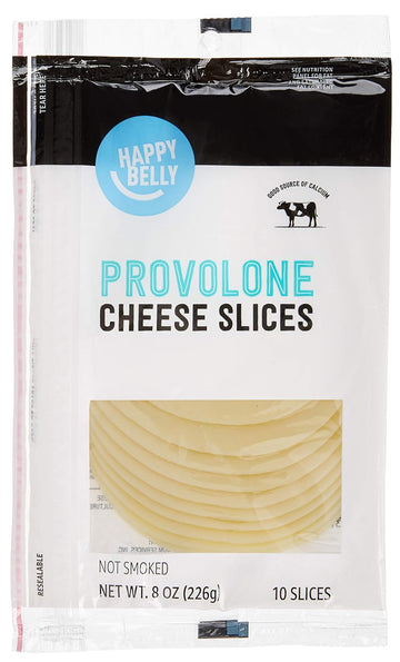 Amazon Brand - Happy Belly Sliced Provolone Cheese, 8 Ounce (Pack Of 1), 10 Slices