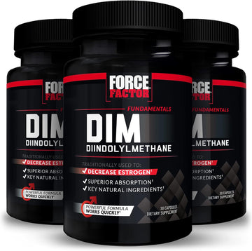 FORCE FACTOR DIM, 3-Pack, Pills to Decrease Estrogen in Men, Diindolylmethane Supplement with Key Natural Ingredients and Superior Absorption, Diindolylmethane 300mg, Works Fast, 90 Capsules