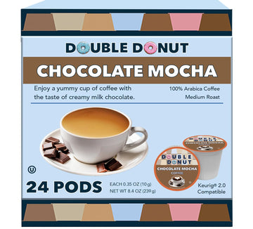 Double Donut Chocolate Mocha Coffee Pods, Single Serve Mocha Pods For Keurig K Cup Brewers, Rich, Creamy Coffee Pods Mocha For Chocolate Coffee Lovers, 24 Count