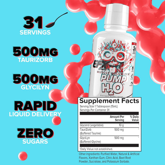 Efx Sports Pump H2O Muscle Volumizer | Clear Liquid Formula | 10G Pure Vegetable Glycerol | Buffered Taurine & Glycine | Zero Sugar | 16 Fl Oz (Fruit Blast)