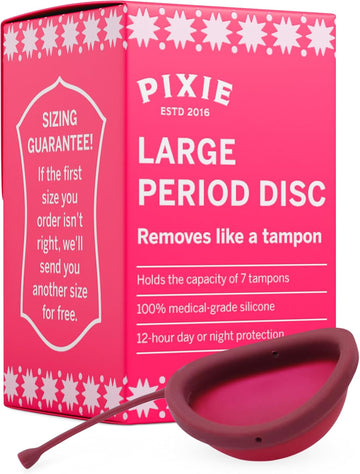 Pixie Menstrual Disc - No Metals Or Toxins - 100% Medical-Grade Silicone - Ranked 1 For Most Soft Reusable Period Disc - Removes Like A Tampon - Wear 12 Hours - Capacity Of 6 Tampons (Large)
