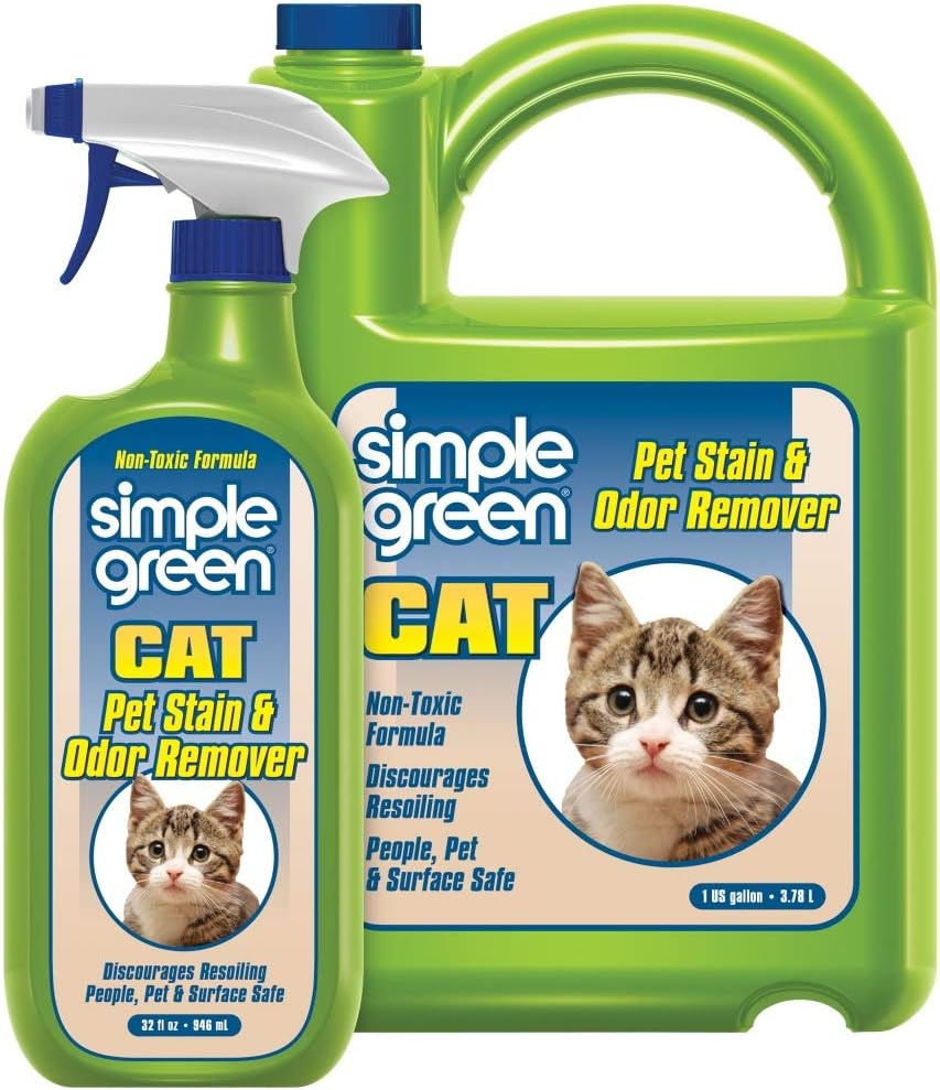 Simple Green Cat Stain & Odor Remover - Enzyme Cleaner For Cat Urine, Feces, Blood, Vomit (32 Oz Sprayer & 1 Gallon Refill)