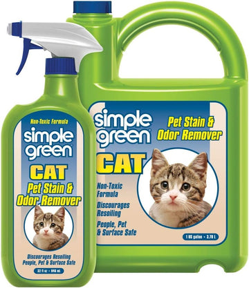 Simple Green Cat Stain & Odor Remover - Enzyme Cleaner For Cat Urine, Feces, Blood, Vomit (32 Oz Sprayer & 1 Gallon Refill)