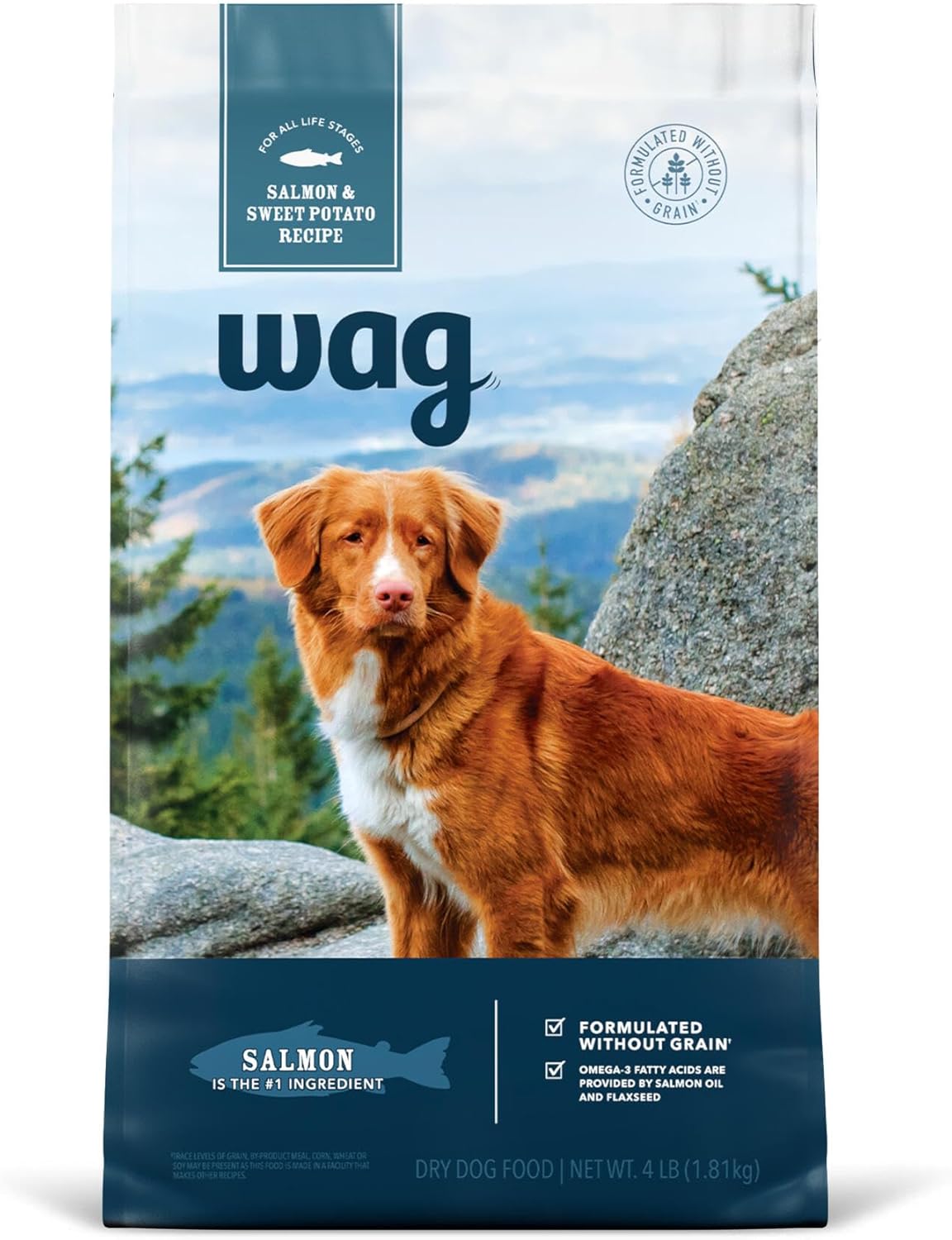 Amazon Brand - Wag Dry Dog Food Salmon & Sweet Potato, Grain Free 4 Lb Bag