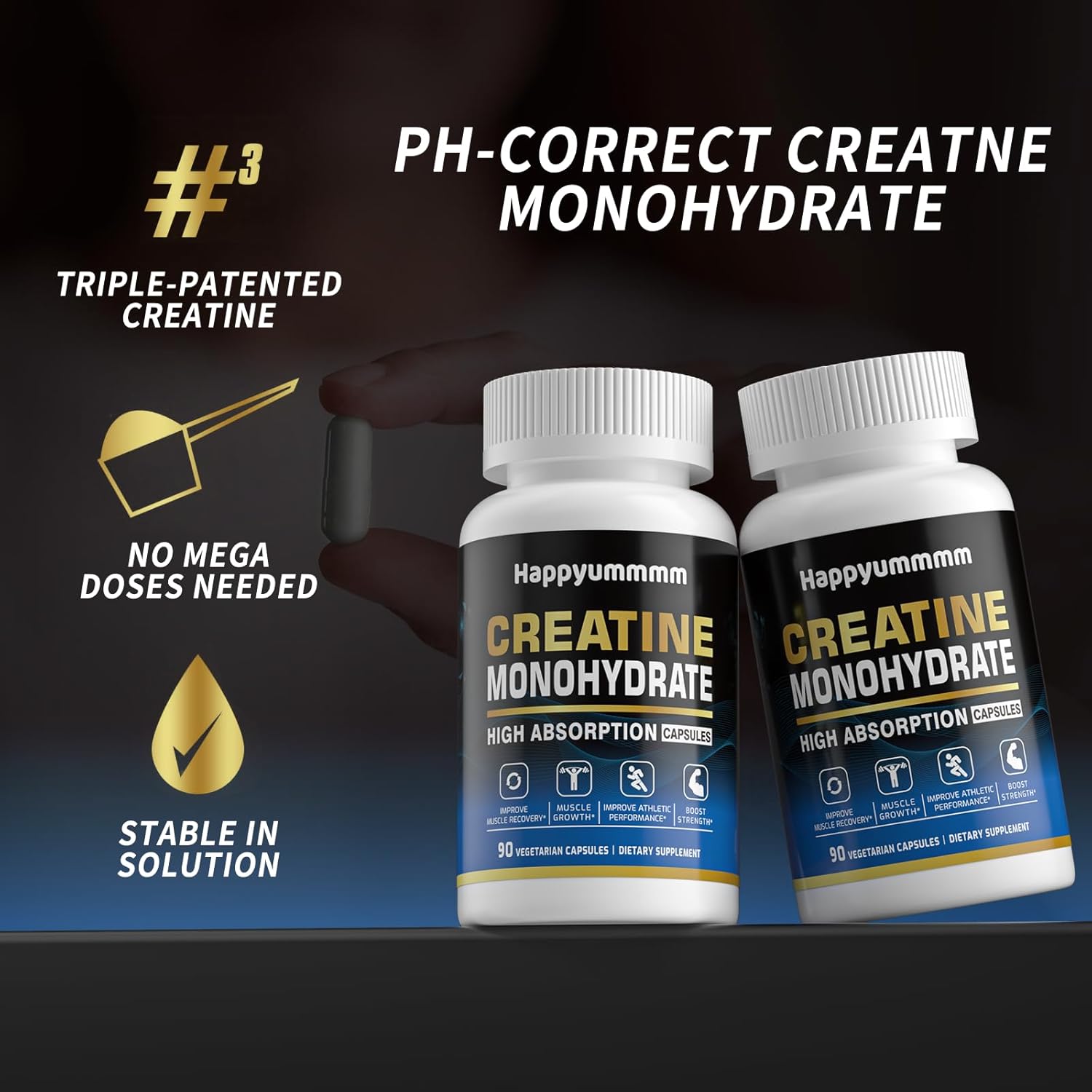 Creatine Monohydrate Capsules - Micronized Creatine Monohydrate, Creatine Pills - 3 Creatine Capsules Per Serving, 2500Mg, Gluten Free, 90 Capsules. : Health & Household