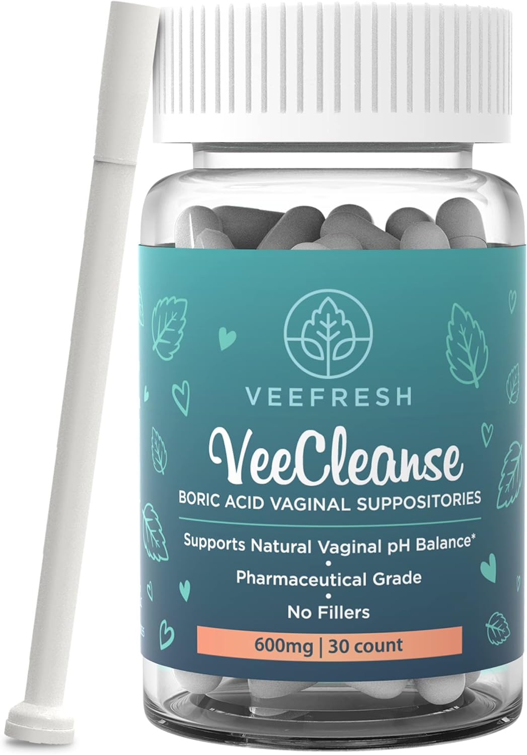 Veefresh - Veecleanse Boric Acid Vaginal Suppositories + Suppository Applicator - Vaginal Ph Balance Suppositories - Vaginal Odor Control - Feel Fresh, Feminine And Confident