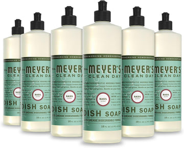 Mrs. Meyer'S Clean Day Liquid Dish Soap, Biodegradable Formula, Basil, 16 Fl. Oz - Pack Of 6