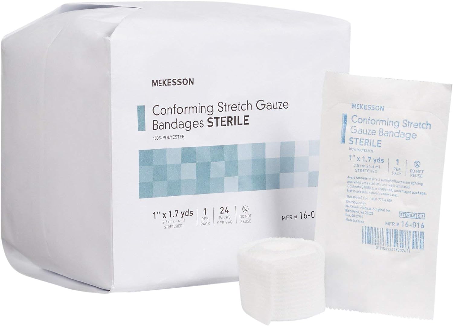 McKesson Conforming Stretch Gauze Bandages, Sterile, 1 in x 1 7/10 yd, 24 Count