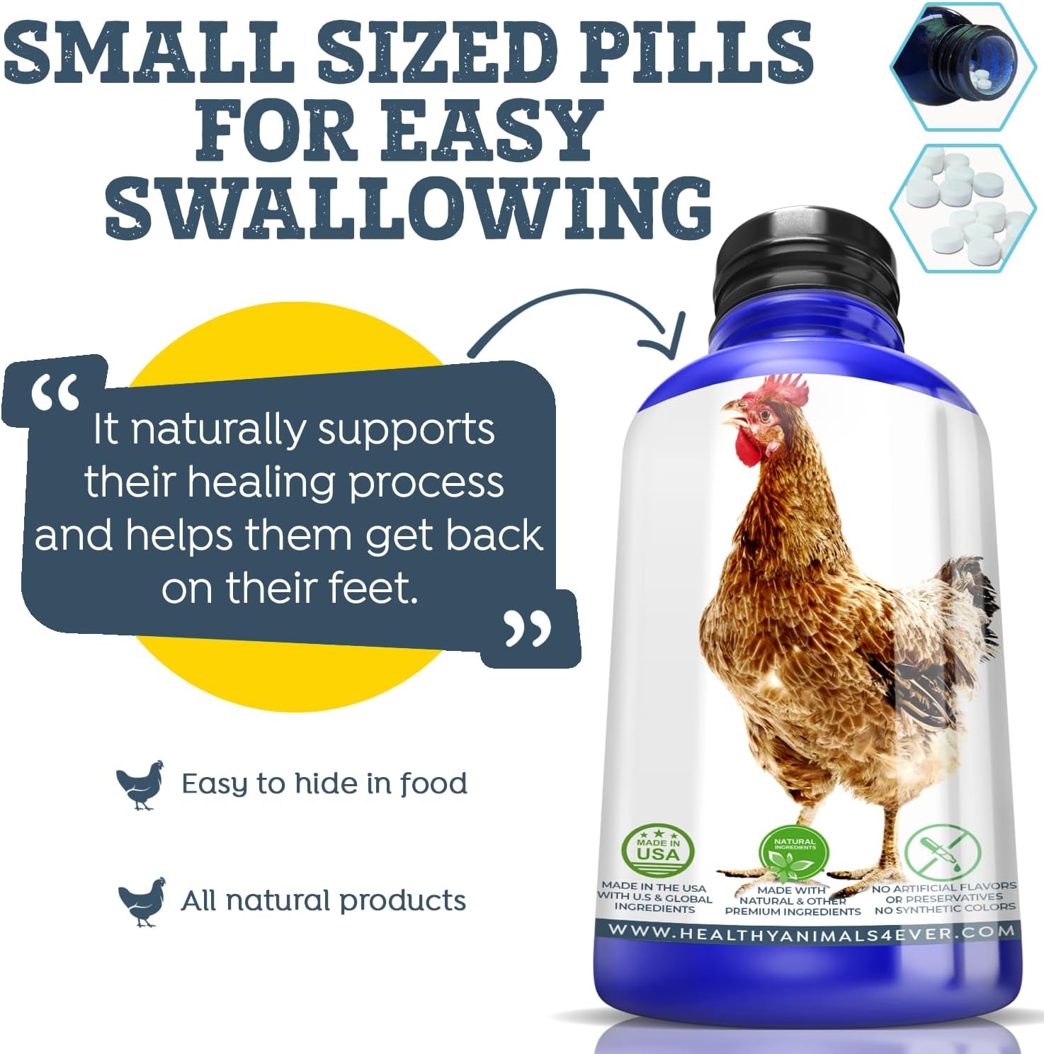 All-Natural Chicken Injury Supplement - Natural Support for Accidents and Injuries - Homeopathic & Highly Effective - 300 Chicken Vitamin Tablets