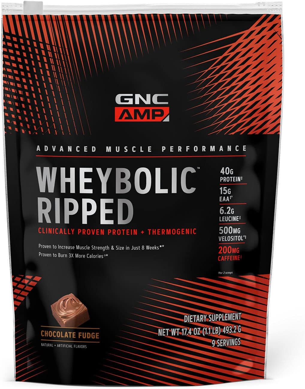 Gnc Amp Wheybolic Ripped | Targeted Muscle Building And Workout Support Formula | Pure Whey Protein Powder Isolate With Bcaa | Gluten Free | Chocolate Fudge | 9 Servings